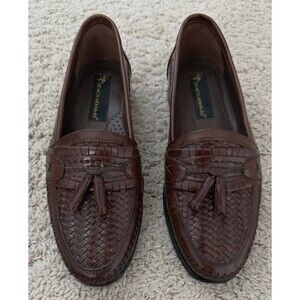 Stacy Adams Woven Tassel Loafers Mens Sz 8.5M Brown Leather Slip On Shoes 25349